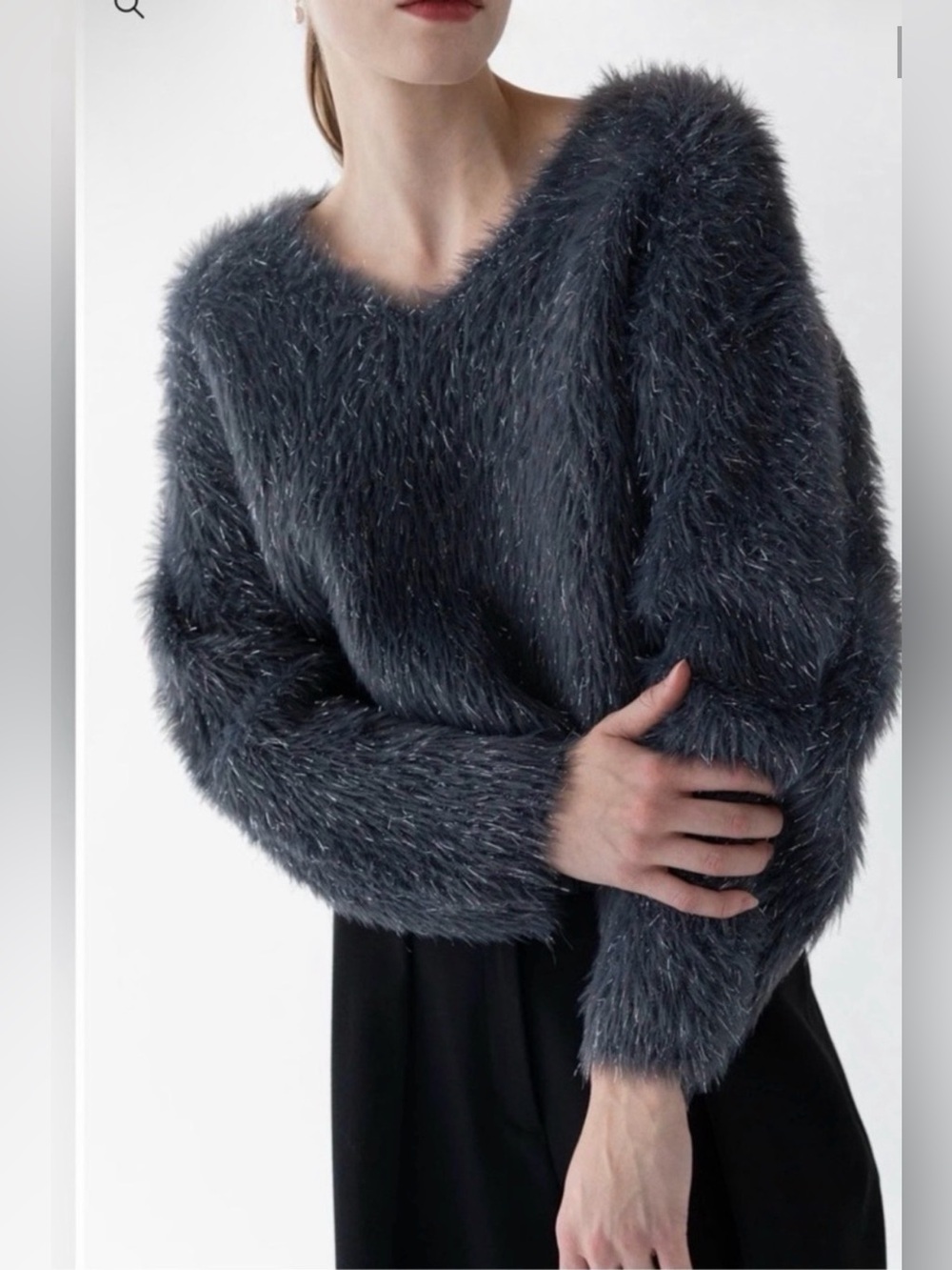 Oak & Fort Fuzzy Metallic Tinsel Sweater in Colour Medium Gray Size Small